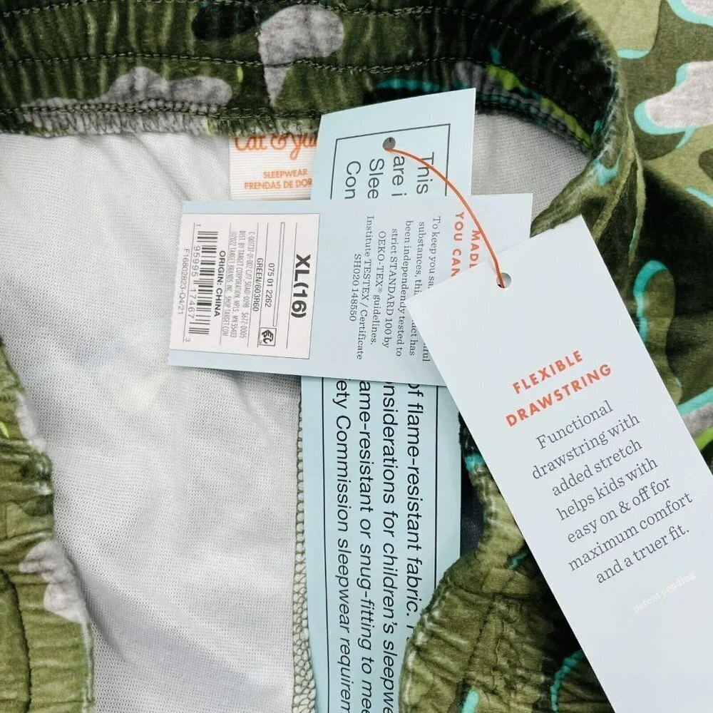 Cat & Jack Youth Boys Size XL Drawstring Pull On‎ Pajama Pants Camouflage Green